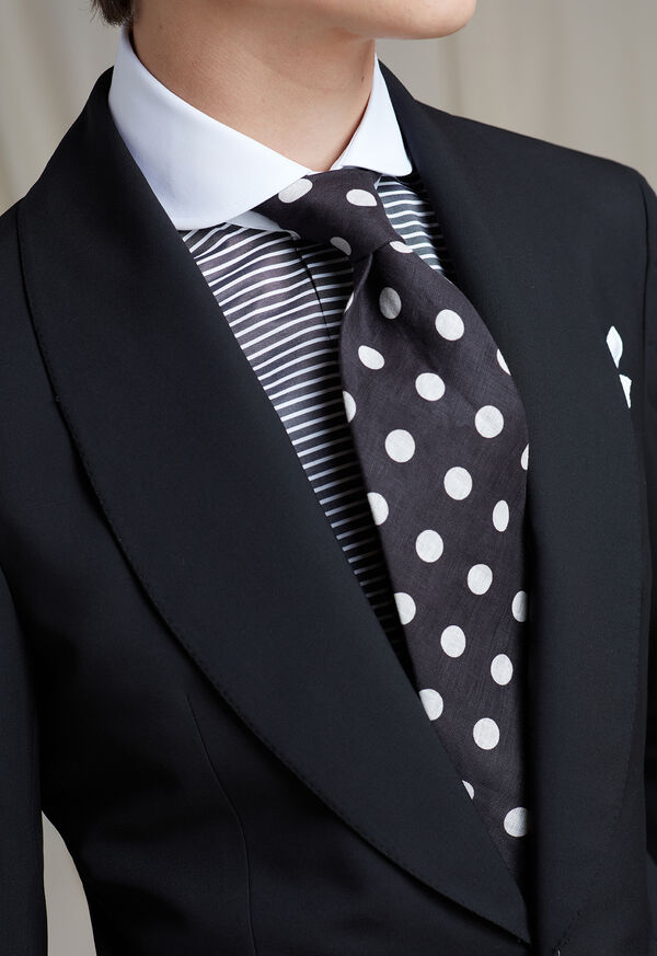 Paul Stuart Black & White Horizontal Stripe White Round Collar Shirt, image 2