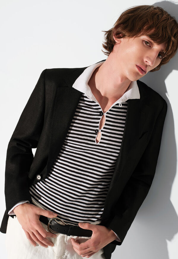 Paul Stuart Linen & Cotton Long Sleeve Stripe Polo, image 2