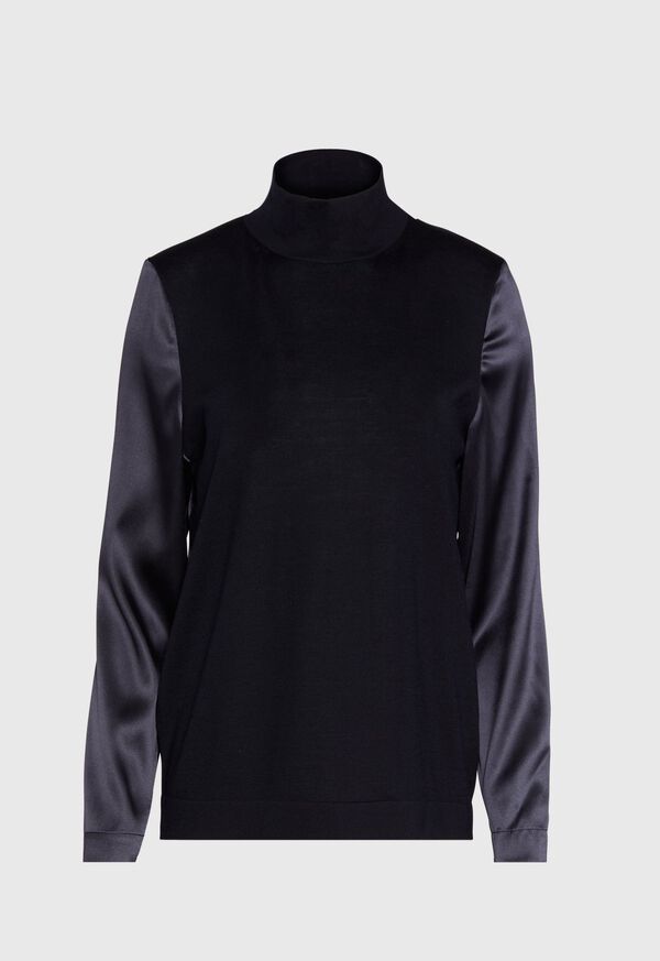 Paul Stuart Mock Neck Blouse with Satin Sleeves, image 1