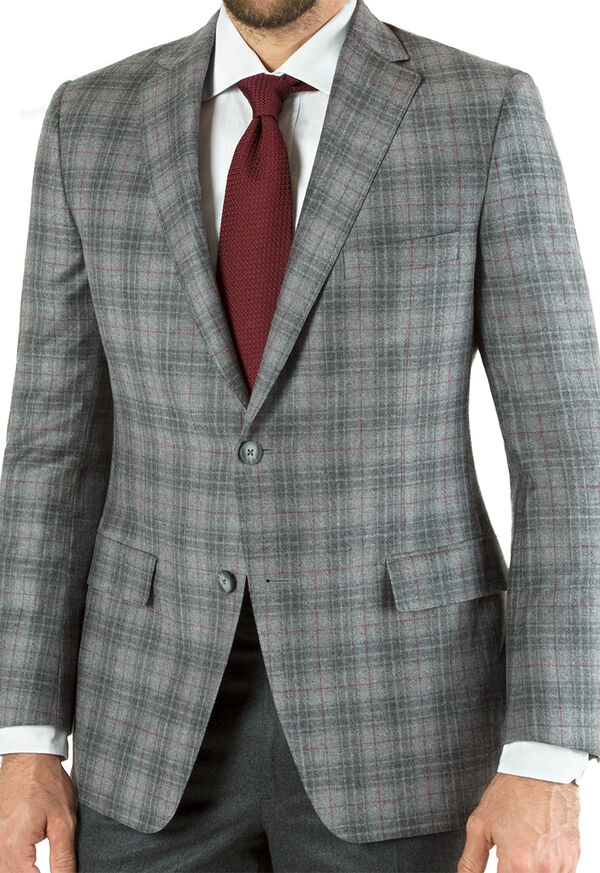 Paul Stuart Grey and Burgundy Plaid Super 130s Jacket, image 1