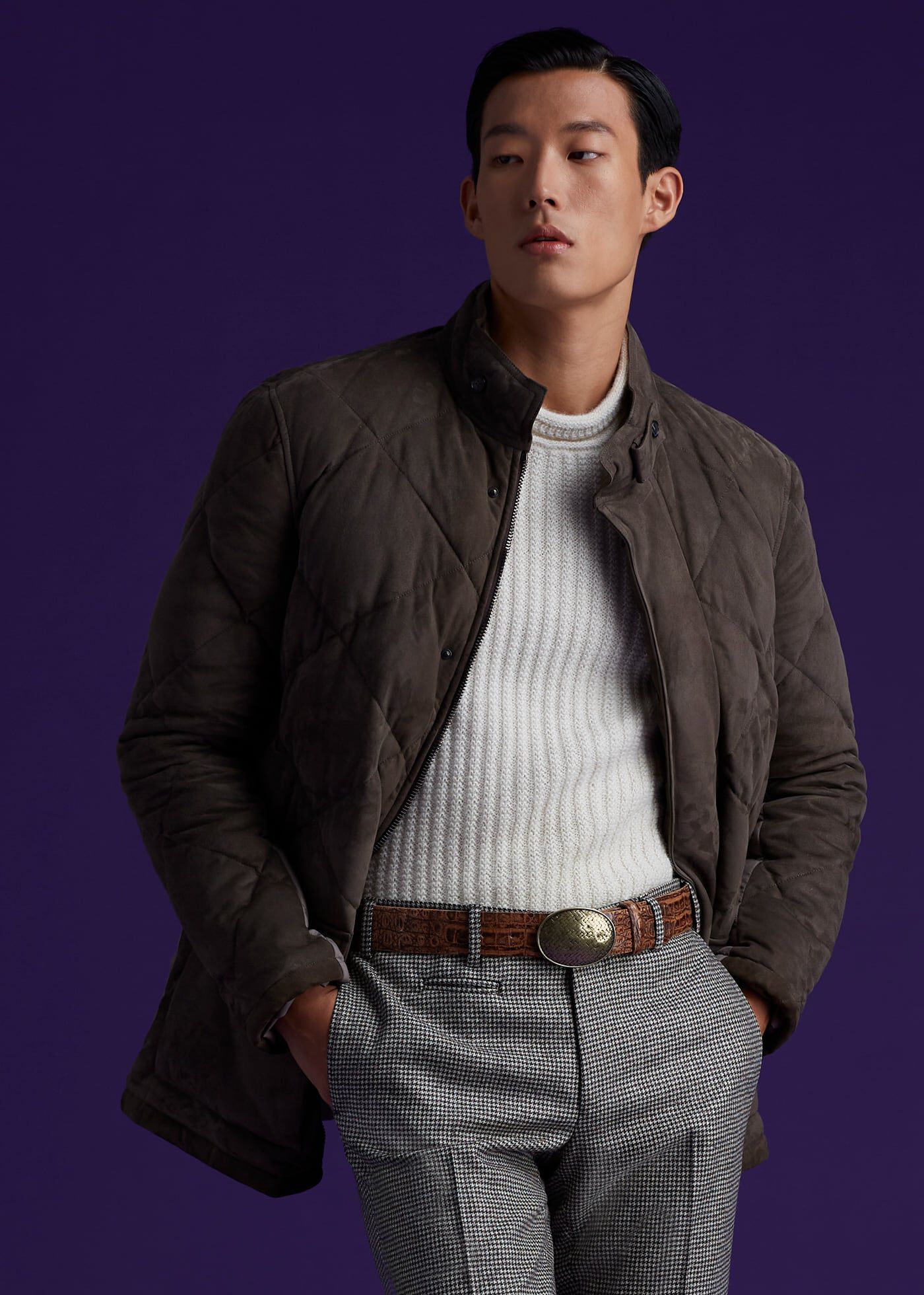 Suede Diamond Quilt Down Jacket