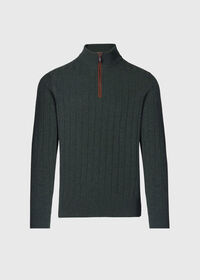 Paul Stuart Ribbed Quarter Zip Sweater with Suede, thumbnail 1