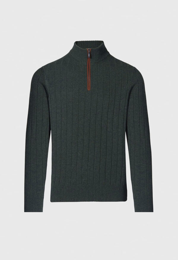 Paul Stuart Ribbed Quarter Zip Sweater with Suede, image 1