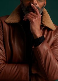 Paul Stuart Leather Bomber Jacket with Removable Shearling Collar, thumbnail 5