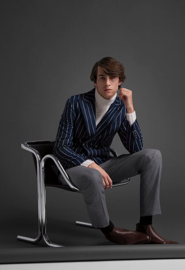 FW21 Paul Stuart Catalog Regimental Stripe Double Breasted Blazer Look, image 1