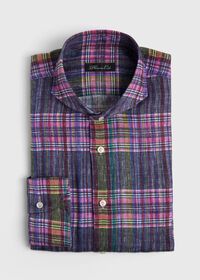 Paul Stuart Indigo And Pink Plaid Linen Shirt, thumbnail 1