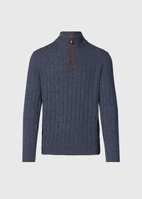 Paul Stuart Ribbed Quarter Zip Sweater with Suede, thumbnail 1
