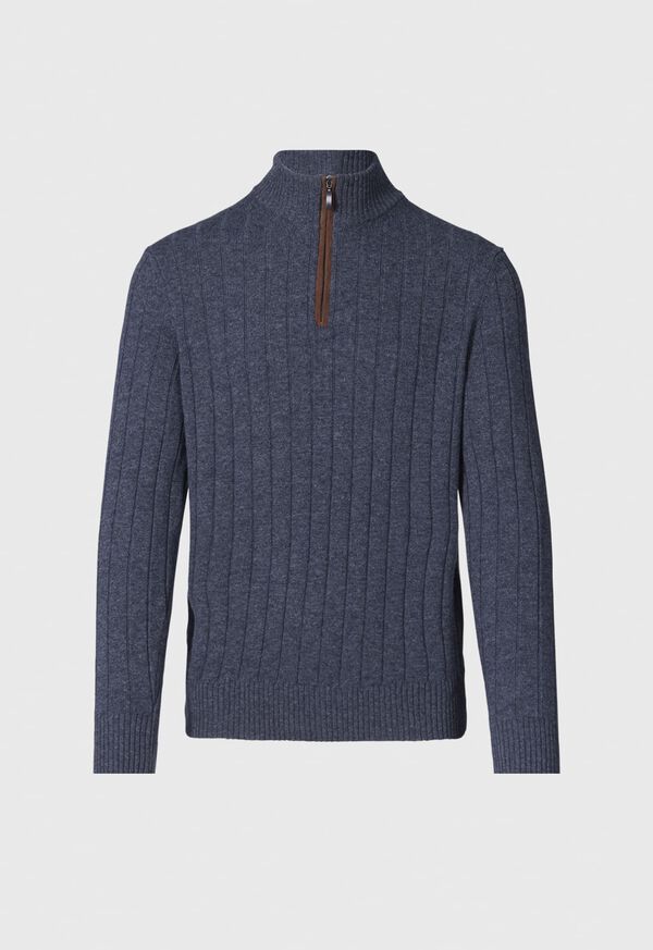 Paul Stuart Ribbed Quarter Zip Sweater with Suede, image 1