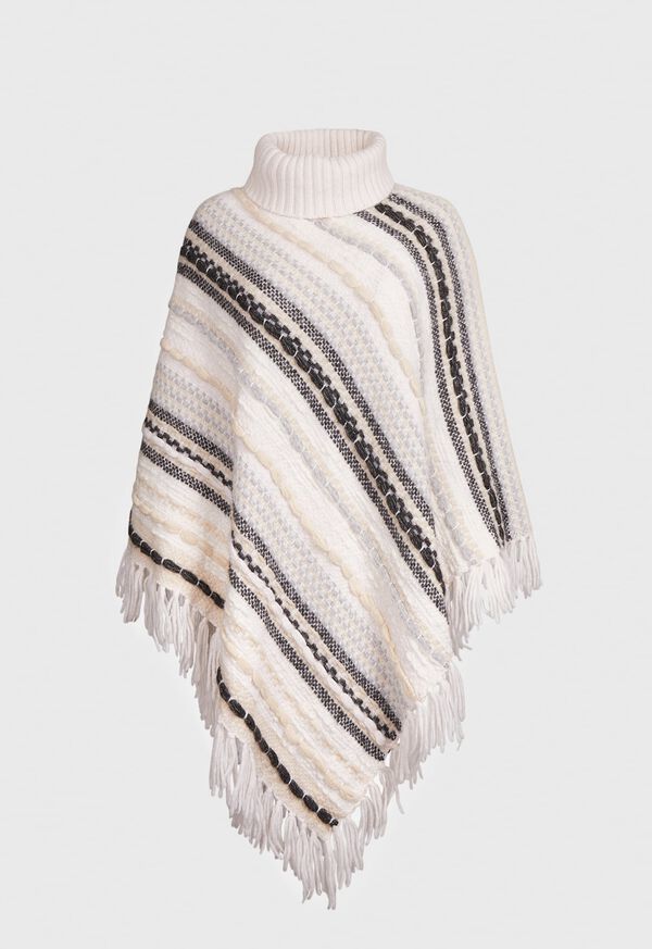Paul Stuart Knit Jacquard Poncho with Fringe, image 1