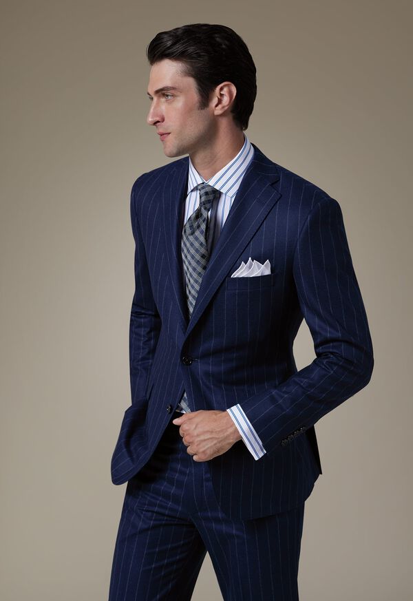 Navy Wool Stripe Suit with Jacquard Tie Look