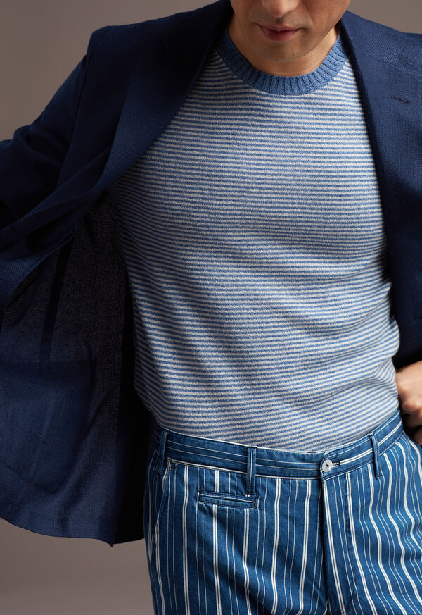Paul Stuart Blue Striped Cashmere Crewneck Sweater, image 4