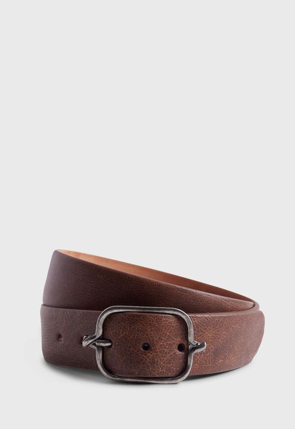 Paul Stuart Textured Leather Belt with Silver Buckle, image 1