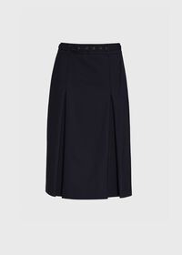 Paul Stuart Double Pleated Navy Belted Skirt, thumbnail 1