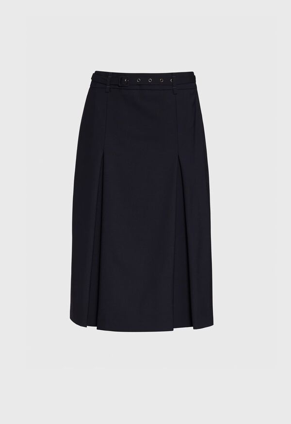 Paul Stuart Double Pleated Navy Belted Skirt, image 1