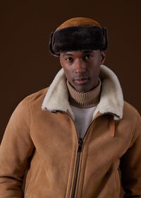 Paul Stuart Round Shearling Hat with Snaps, thumbnail 3