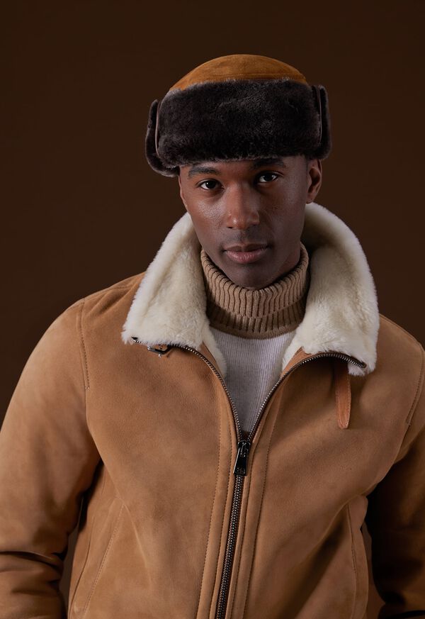 Paul Stuart Round Shearling Hat with Snaps, image 3