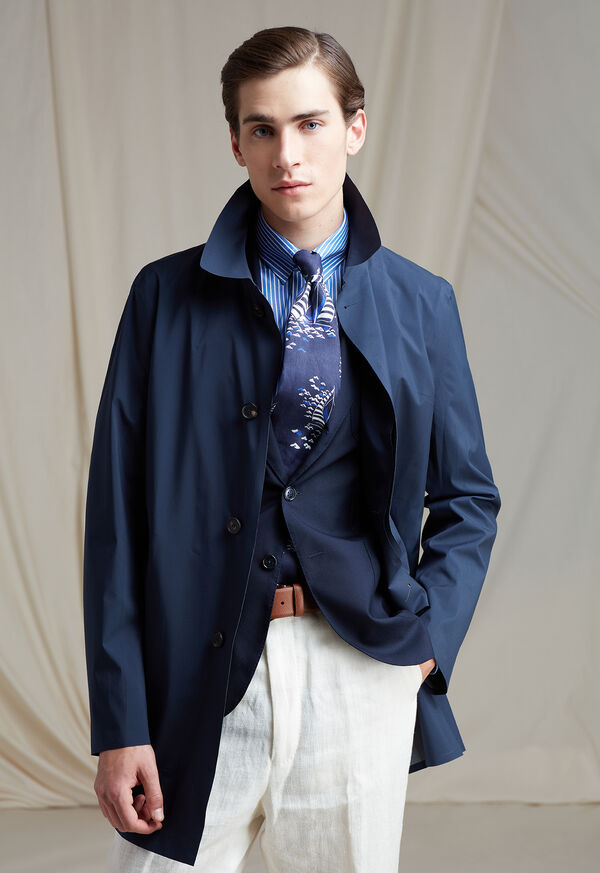 Paul Stuart Navy Waterproof Trench Coat, image 1