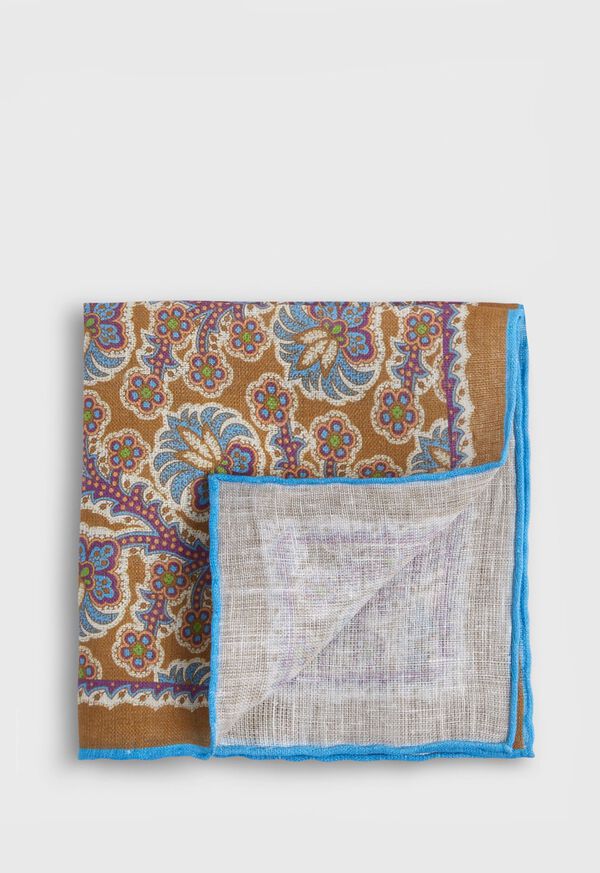 Paul Stuart Linen Paisley Print Pocket Square
