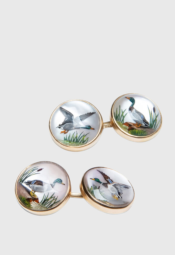 Paul Stuart 14K Gold Reverse Painted Duck Cufflinks, image 1
