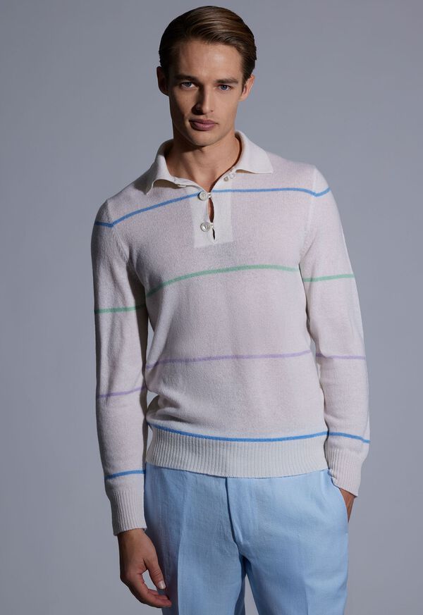 Paul Stuart Cashmere Stripe Polo Sweater, image 2
