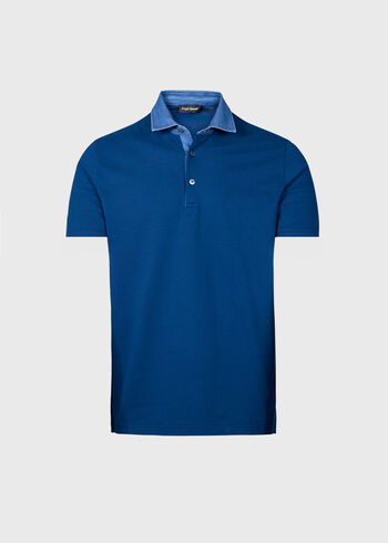 Paul Stuart Cotton Pique Polo with Denim Collar