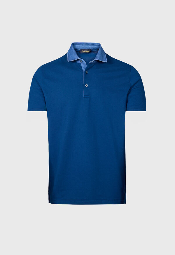 Paul Stuart Cotton Pique Polo with Denim Collar, image 1