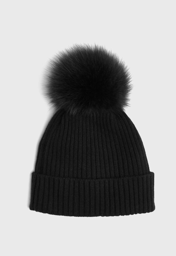 Paul Stuart Cashmere Ribbed Hat with Fur Pom, image 1