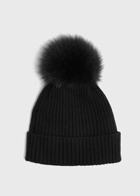 Paul Stuart Cashmere Ribbed Hat with Fur Pom, thumbnail 1