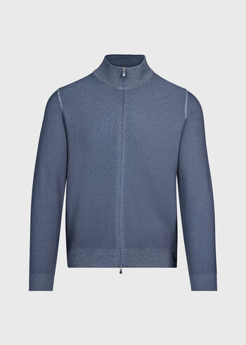 Paul Stuart Wool Rice Stitch Zip Cardigan
