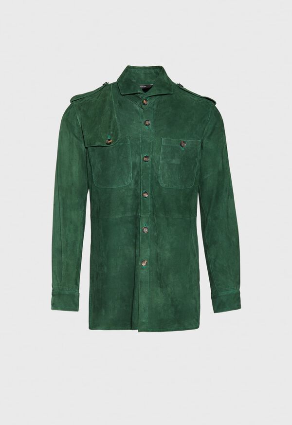 Paul Stuart Solid Green Suede Shirt, image 1
