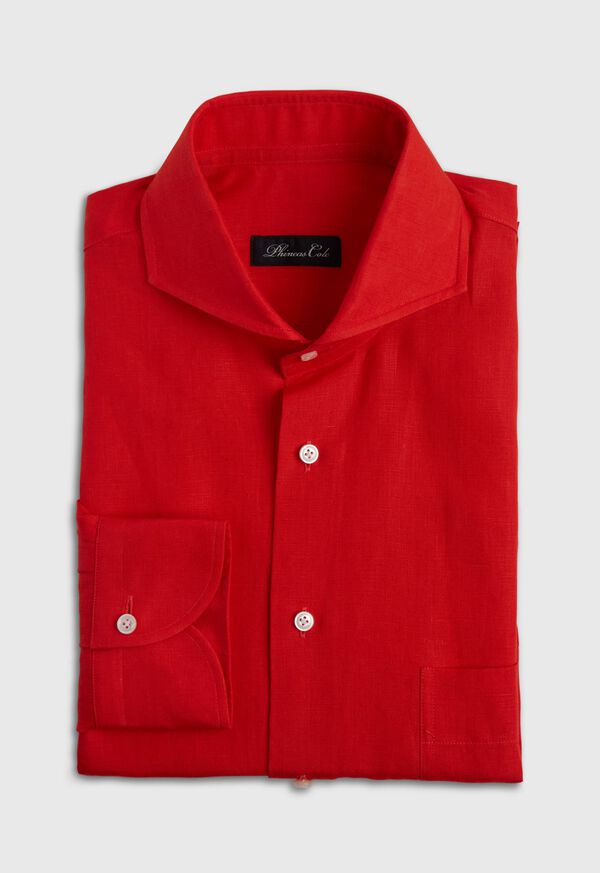 Paul Stuart Red solid Long Sleeve Linen Sport Shirt, image 1