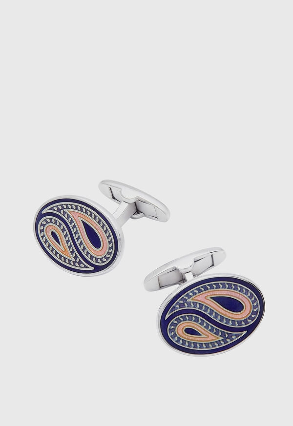 Paul Stuart Pink and Purple Paisley Enamel Cuff Links, image 1