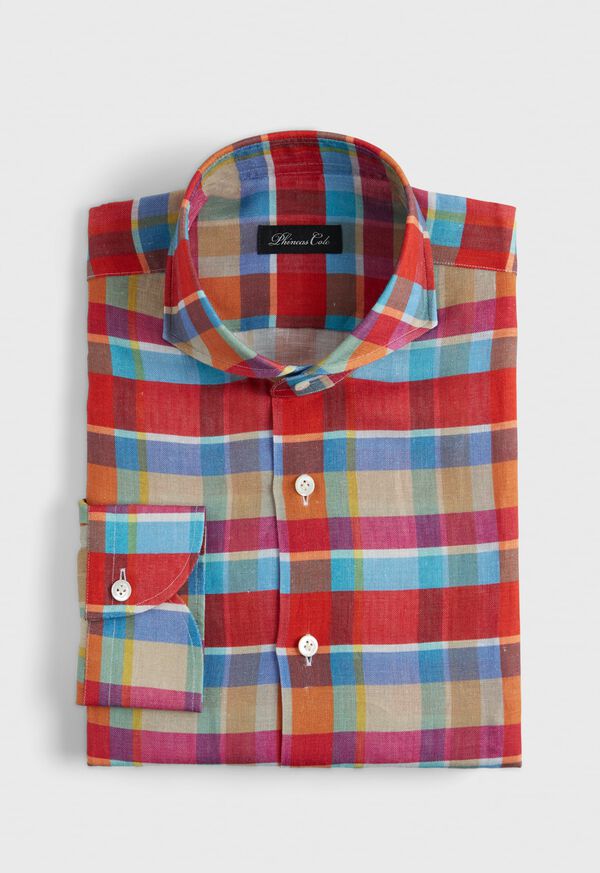 Paul Stuart Printed Linen Plaid Sport Shirt, image 1