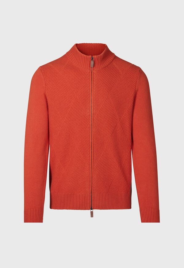 Paul Stuart Wool and Cashmere Zip Jacquard Cardigan, image 1