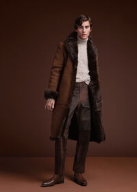 Paul Stuart Leather Brown Long Coat, thumbnail 2