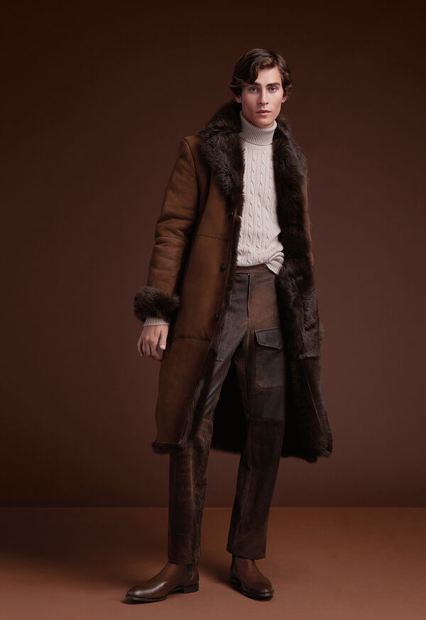 Paul Stuart Leather Brown Long Coat, image 2