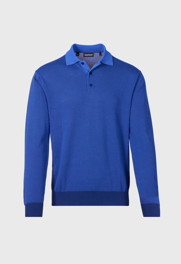 Paul Stuart Cotton Stripe Long Sleeve Polo, image 1