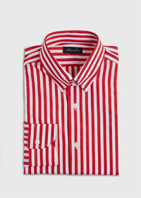 Paul Stuart Red and White Stripe Cotton Collared Shirt, thumbnail 1