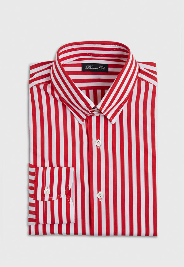 Paul Stuart Red and White Stripe Cotton Collared Shirt