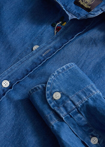 Paul Stuart Denim Shirt With Hidden Floral Embroidery