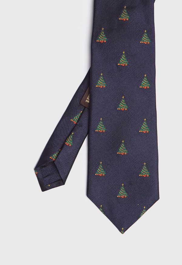 Paul Stuart Navy Christmas Tree Hioliday Tie, image 1