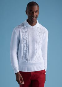 Paul Stuart Aran Cable Mock Neck Cotton Sweater, thumbnail 2