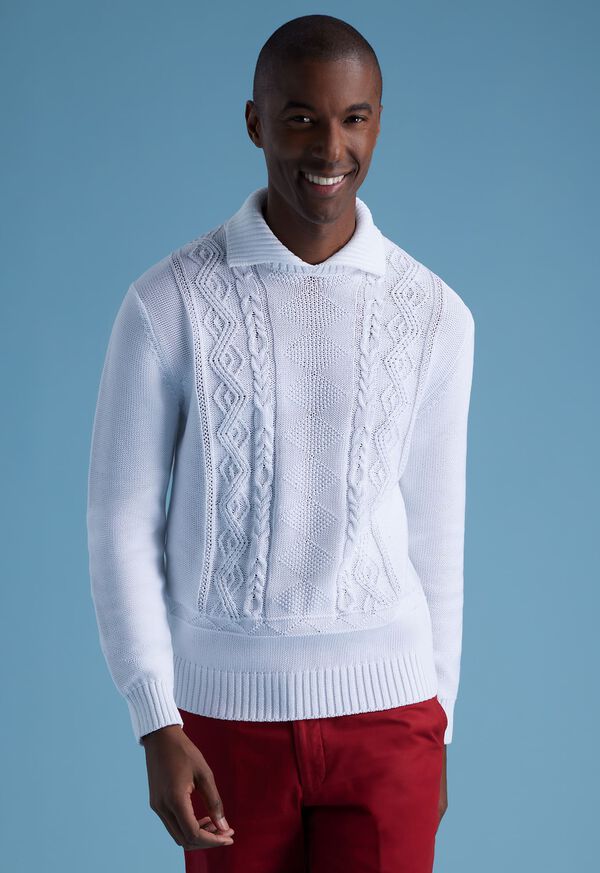 Paul Stuart Aran Cable Mock Neck Cotton Sweater, image 2