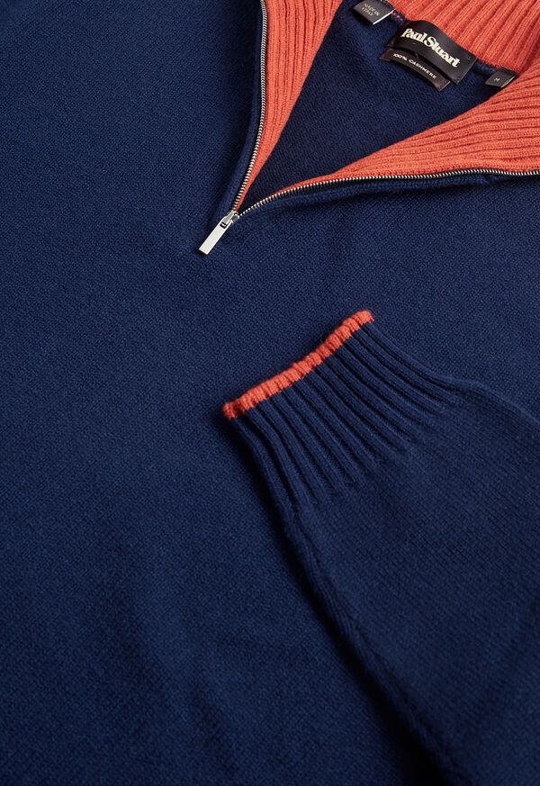 Paul Stuart Cashmere Quarter Zip Sweater with Inside Contrast, image 2