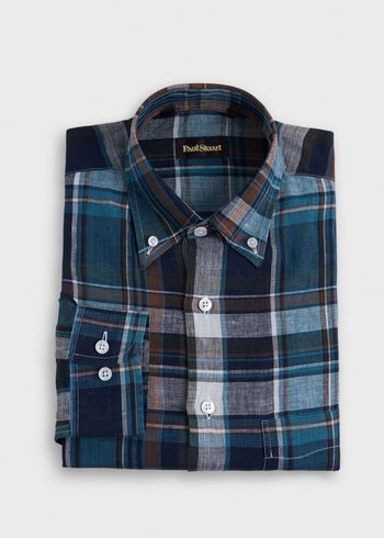 Paul Stuart Linen Plaid Sport Shirt