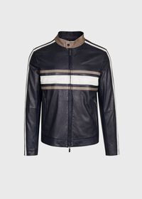 Paul Stuart Leather Riding Jacket with Stripe, thumbnail 1