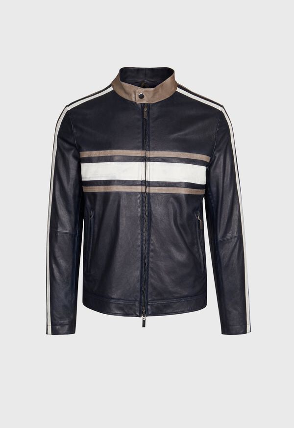 Paul Stuart Leather Riding Jacket with Stripe, image 1