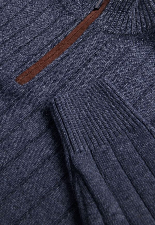 Paul Stuart Ribbed Quarter Zip Sweater with Suede, image 2