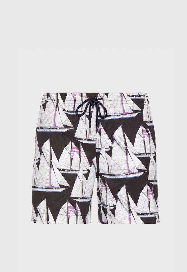 Paul Stuart Printed Sail Boat Swim Trunks