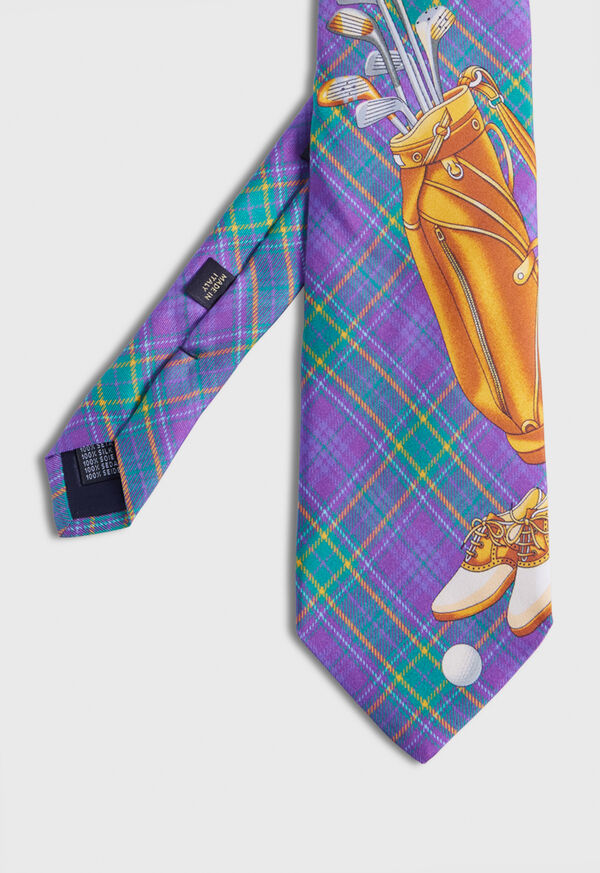 Paul Stuart Plaid Golf Bag Print Silk Tie, image 1